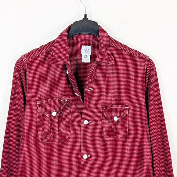 Post O'ALLS Men's Button up Shirt Red Mini check Size Medium - Picture 2 of 8